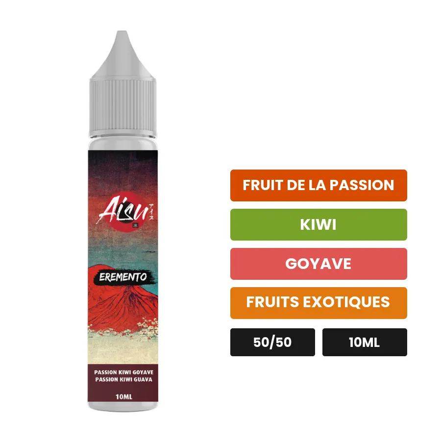 E-liquide Passion Kiwi Goyave d'Aisu, 10 ml, saveurs fruit de la passion, kiwi, goyave et 1 autre.