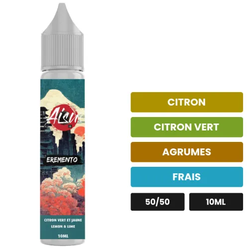 E-liquide Citron Vert et Jaune d'Aisu, 10 ml, saveurs citron, citron vert, agrumes et 1 autre.