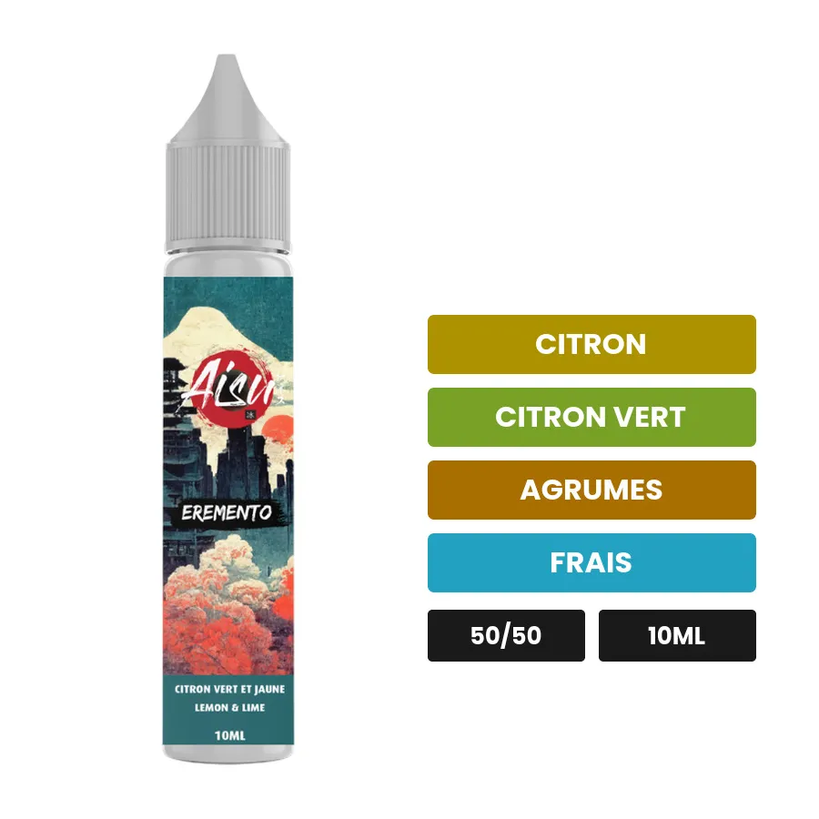 E-liquide Citron Vert et Jaune d'Aisu, 10 ml, saveurs citron, citron vert, agrumes et 1 autre.