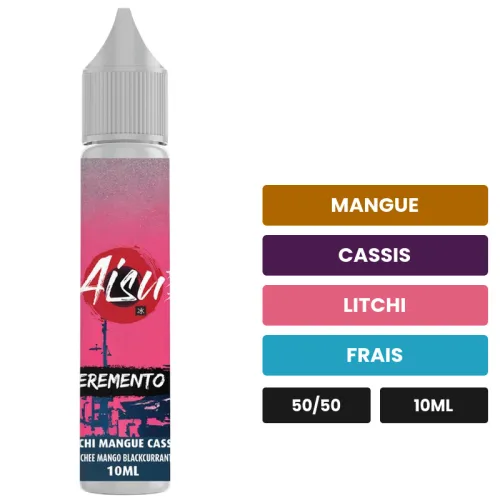 E-liquide Litchi Mangue Cassis d'Aisu, 10 ml, saveurs mangue, cassis, litchi et 1 autre.