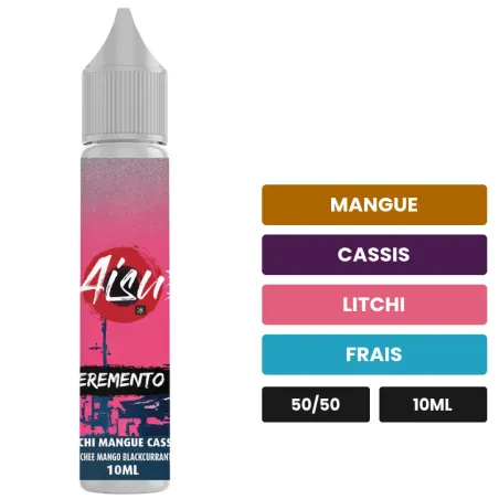 E-liquide Litchi Mangue Cassis d'Aisu, 10 ml, saveurs mangue, cassis, litchi et 1 autre.