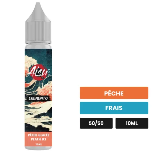 E-liquide Pêche Glacée d'Aisu, 10 ml, saveurs pêche et frais.