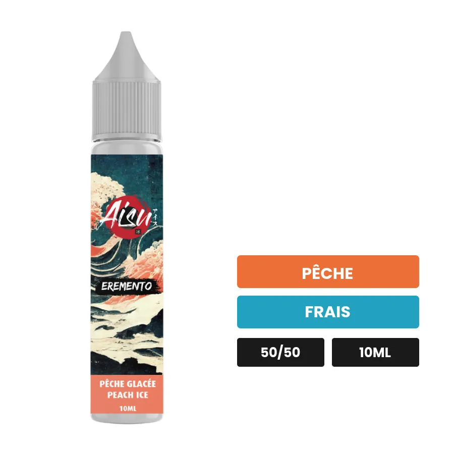 E-liquide Pêche Glacée d'Aisu, 10 ml, saveurs pêche et frais.