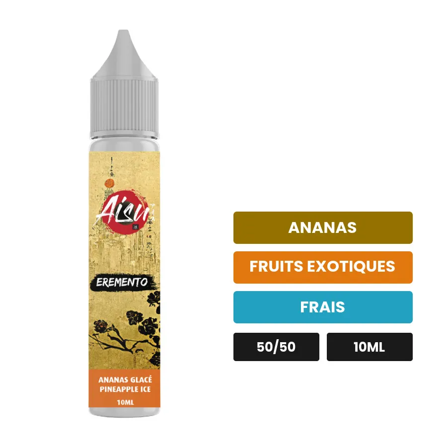 E-liquide Ananas Glacé d'Aisu, 10 ml, saveurs ananas, fruits exotiques et frais.