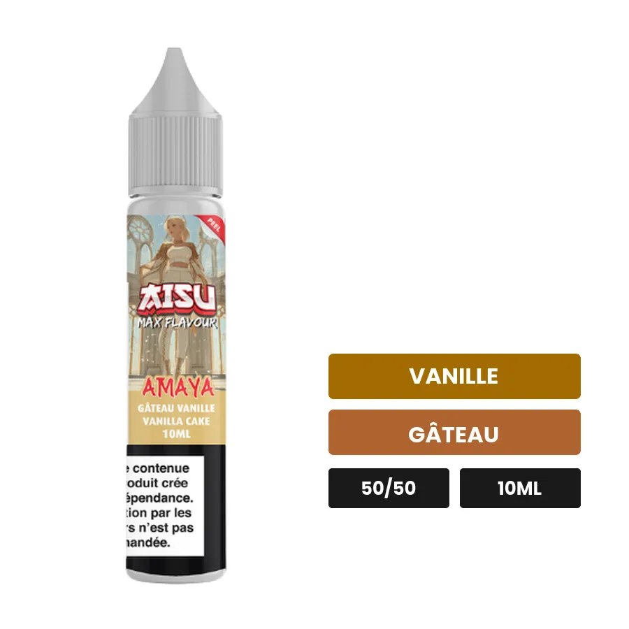 E-liquide Amaya d'Aisu, 10 ml, saveurs vanille et gâteau.