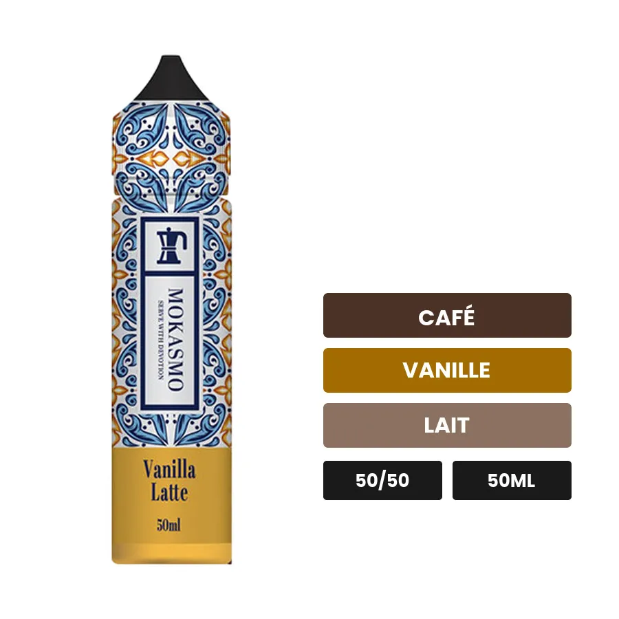 E-liquide Vanilla Latte d'Aisu, 50 ml, saveurs café, vanille et lait.