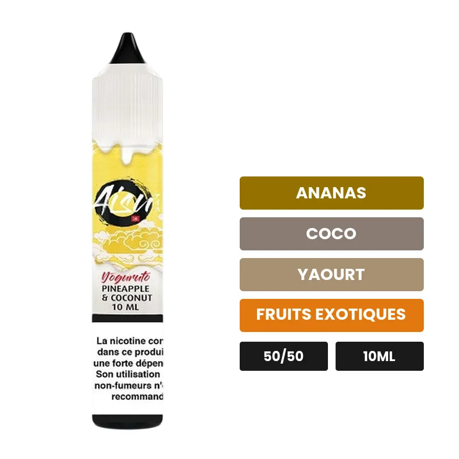 E-liquide Pineapple & Coconut d'Aisu, 10 ml, saveurs ananas, coco, yaourt et 2 autres.