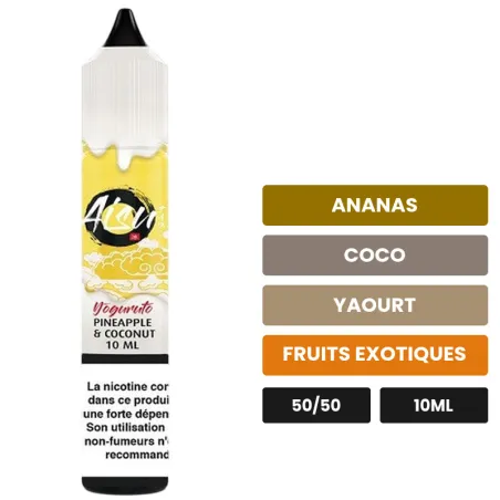 E-liquide Pineapple & Coconut d'Aisu, 10 ml, saveurs ananas, coco, yaourt et 2 autres.