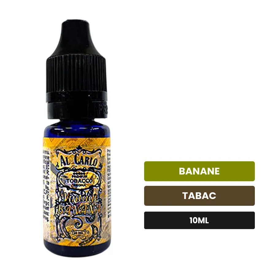 Arome concentre Vintage Banana d'Al Carlo, 10 ml, saveurs banane et tabac, sans nicotine — arôme à diluer de nicotine.