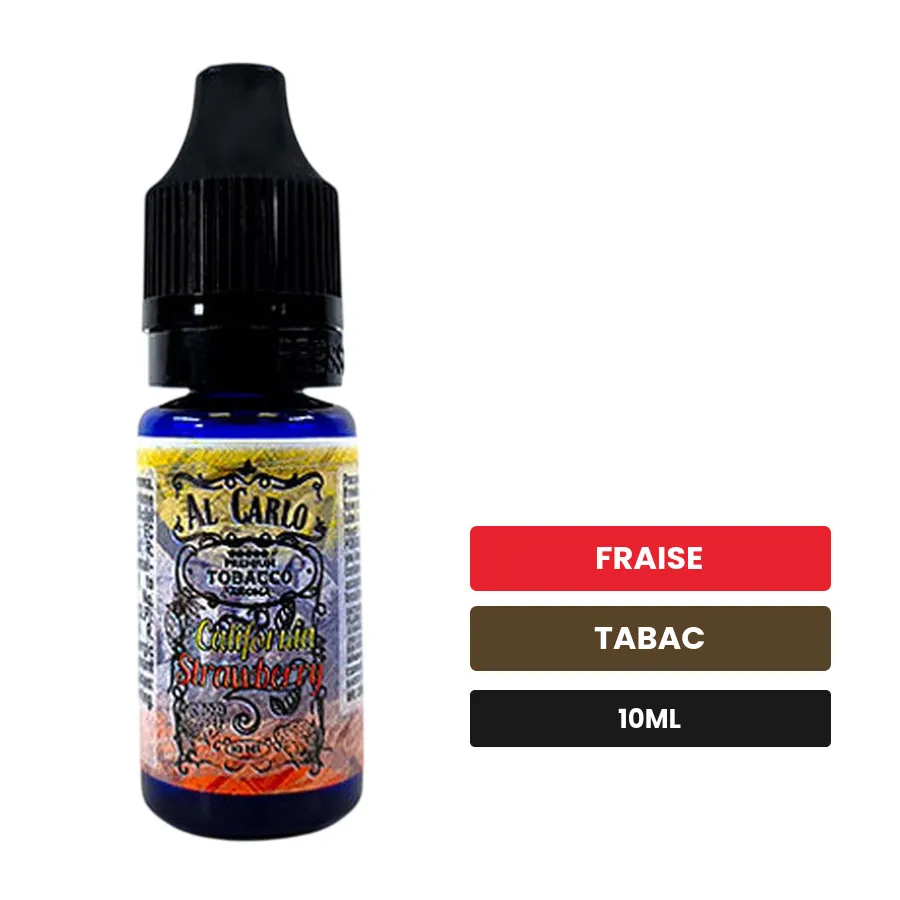 Arome concentre California Strawberry d'Al Carlo, 10 ml, saveurs fraise et tabac, sans nicotine — arôme à diluer de nicotine.