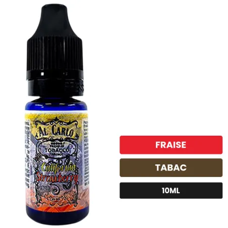 Arome concentre California Strawberry d'Al Carlo, 10 ml, saveurs fraise et tabac, sans nicotine — arôme à diluer de nicotine.