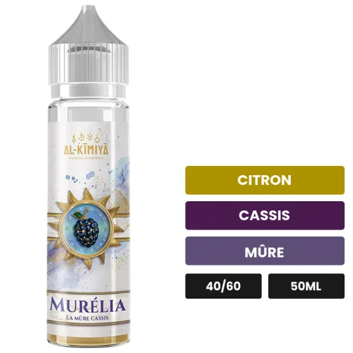 E-liquide Murélia d'Al-Kimiya, 50 ml, saveurs citron, cassis et mûre, sans nicotine — prêt à booster de nicotine.