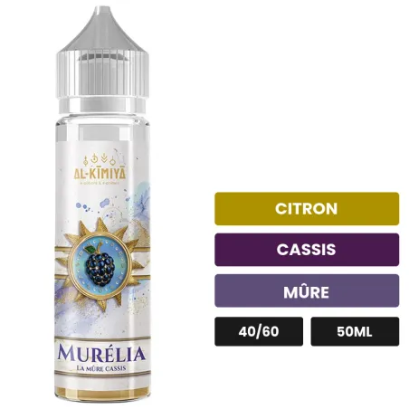E-liquide Murélia d'Al-Kimiya, 50 ml, saveurs citron, cassis et mûre, sans nicotine — prêt à booster de nicotine.