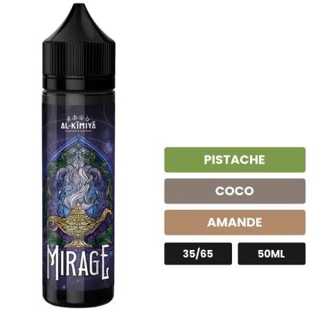 E-liquide Mirage d'Al-Kimiya, 50 ml, saveurs pistache, coco et amande, sans nicotine — prêt à booster de nicotine.