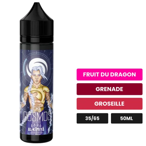 E-liquide The Cosmos d'Al-Kimiya, 50 ml, saveurs fruit du dragon, grenade et groseille.