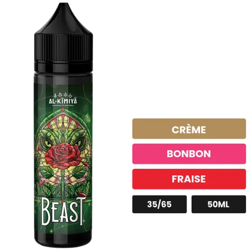 E-liquide Beast d'Al-Kimiya, 50 ml, saveurs crème, bonbon et fraise, sans nicotine — prêt à booster de nicotine.