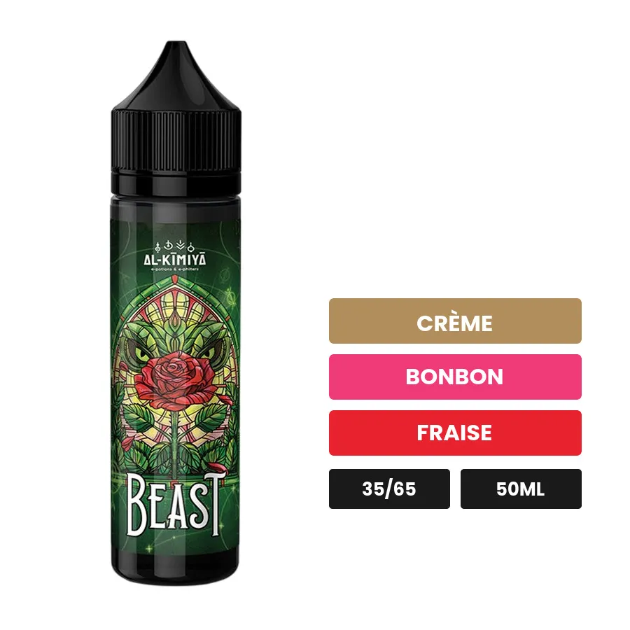 E-liquide Beast d'Al-Kimiya, 50 ml, saveurs crème, bonbon et fraise, sans nicotine — prêt à booster de nicotine.