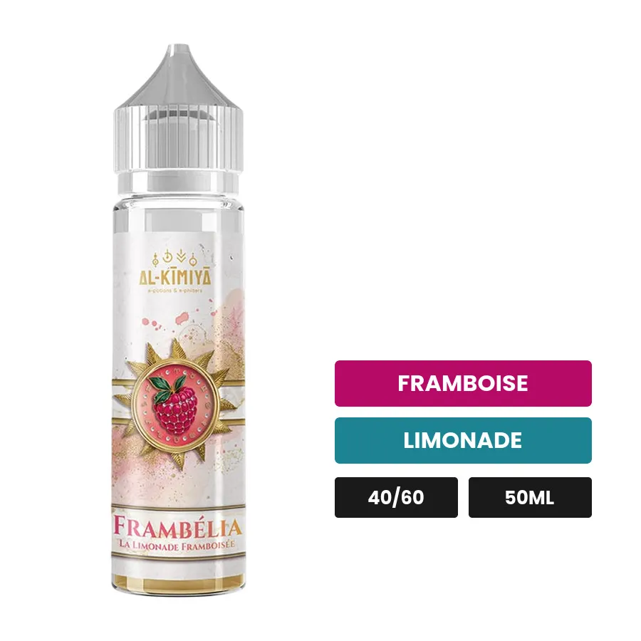 E-liquide Frambélia d'Al-Kimiya, 50 ml, saveurs framboise et limonade, sans nicotine — prêt à booster de nicotine.