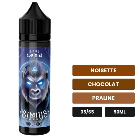 E-liquide Simius d'Al-Kimiya, 50 ml, saveurs noisette, chocolat et praline, sans nicotine — prêt à booster de nicotine.