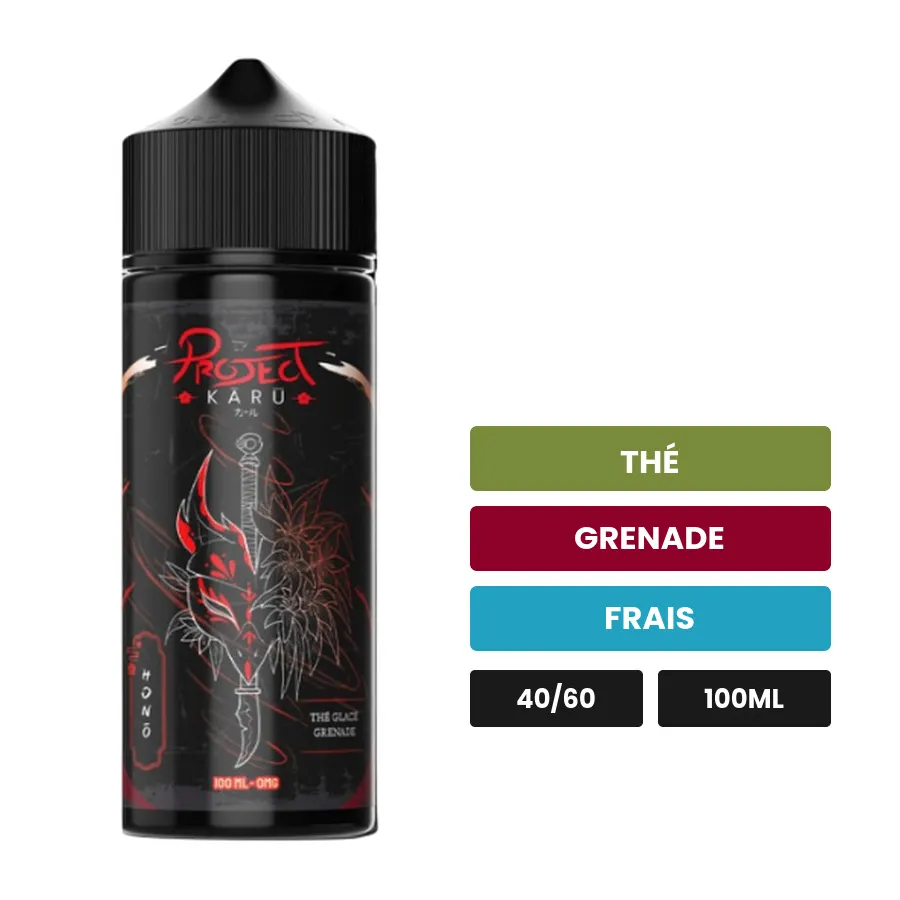 E-liquide Hono d'Al-Kimiya, 100 ml, saveurs thé, grenade et frais, sans nicotine — prêt à booster de nicotine.