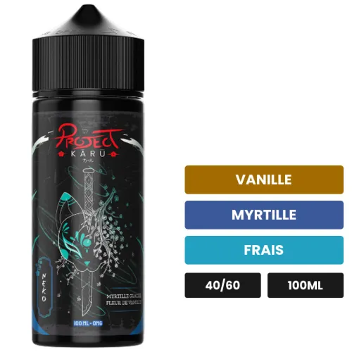 E-liquide Neko d'Al-Kimiya, 100 ml, saveurs vanille, myrtille et frais, sans nicotine — prêt à booster de nicotine.