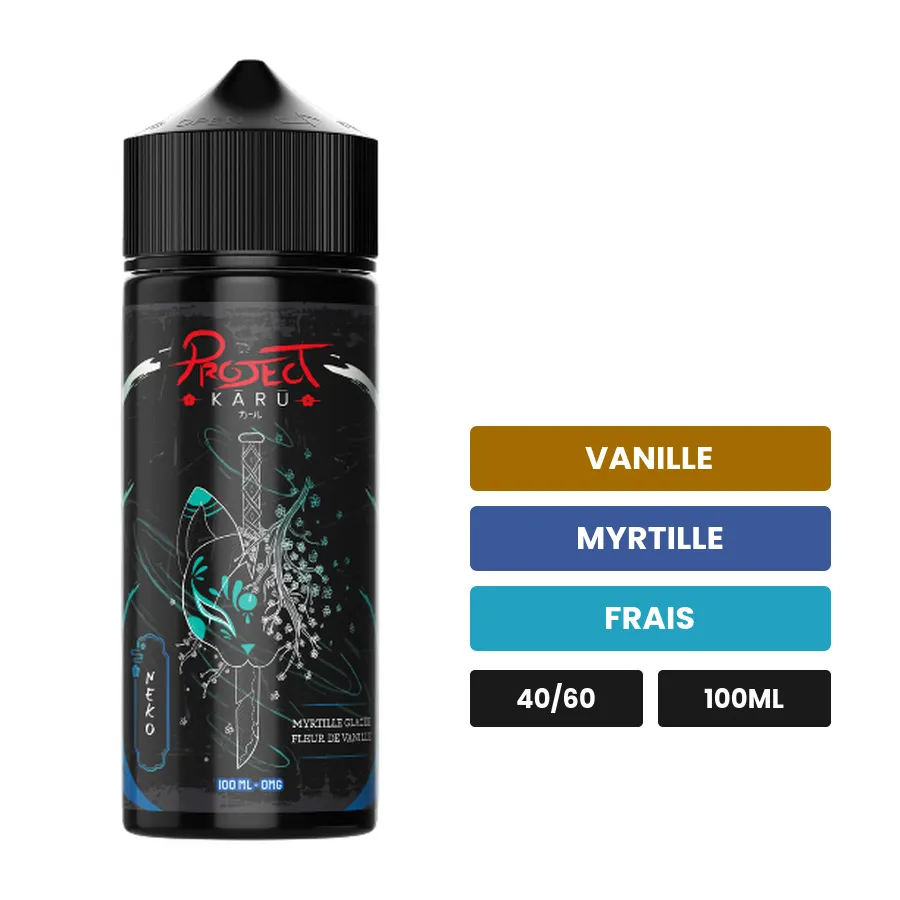 E-liquide Neko d'Al-Kimiya, 100 ml, saveurs vanille, myrtille et frais, sans nicotine — prêt à booster de nicotine.