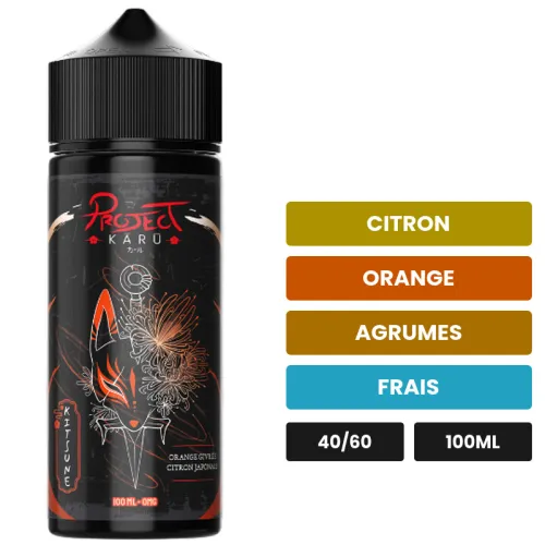 E-liquide Kitsune d'Al-Kimiya, 100 ml, saveurs citron, orange, agrumes et 1 autre, sans nicotine — prêt à booster de nicotine.