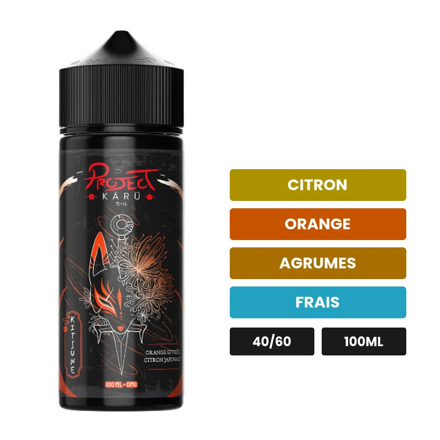 E-liquide Kitsune d'Al-Kimiya, 100 ml, saveurs citron, orange, agrumes et 1 autre, sans nicotine — prêt à booster de nicotine.