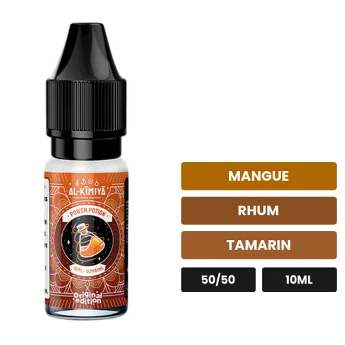 E-liquide Power Potion d'Al-Kimiya, 10 ml, saveurs mangue, rhum et tamarin.
