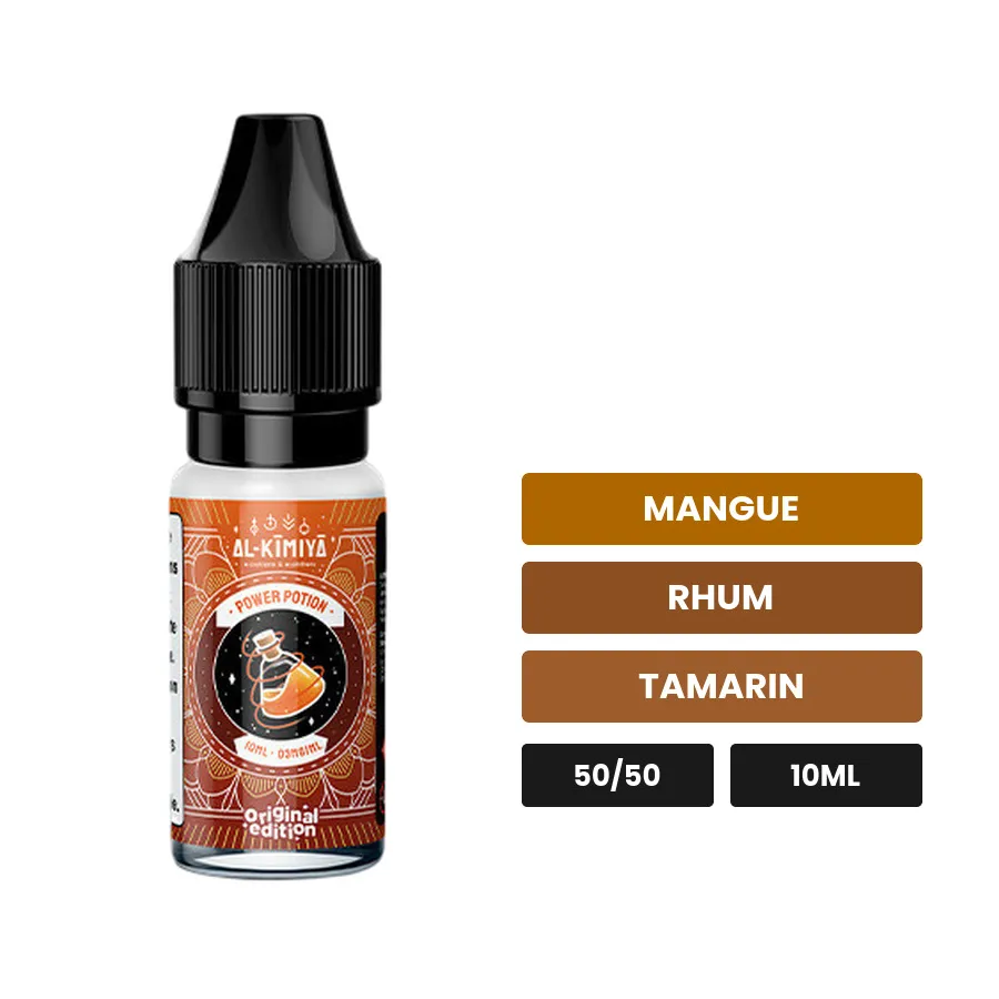 E-liquide Power Potion d'Al-Kimiya, 10 ml, saveurs mangue, rhum et tamarin.