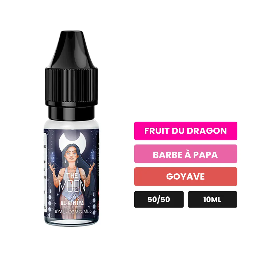 E-liquide The Moon d'Al-Kimiya, 10 ml, saveurs fruit du dragon, barbe à papa et goyave.