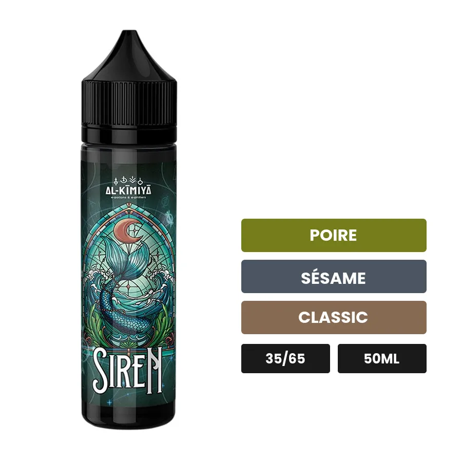 E-liquide Siren d'Al-Kimiya, 50 ml, saveurs poire, sésame et classic, sans nicotine — prêt à booster de nicotine.