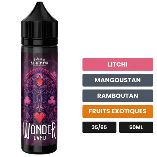 E-liquide Wonderland d'Al-Kimiya, 50 ml, saveurs litchi, mangoustan, ramboutan et 1 autre, sans nicotine — prêt à booster de.