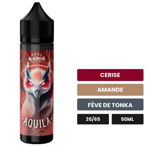 E-liquide Aquila d'Al-Kimiya, 50 ml, saveurs cerise, amande et fève de tonka, sans nicotine — prêt à booster de nicotine.