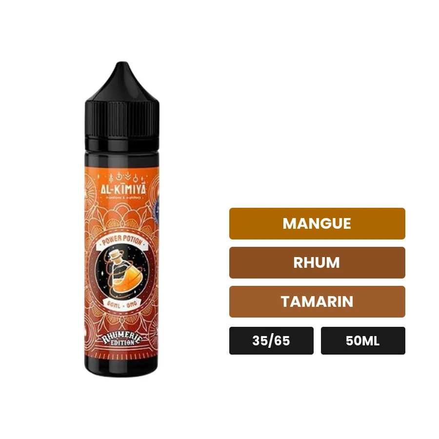 E-liquide Power Potion d'Al-Kimiya, 50 ml, saveurs mangue, rhum et tamarin.