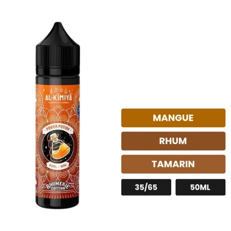 E-liquide Power Potion d'Al-Kimiya, 50 ml, saveurs mangue, rhum et tamarin.