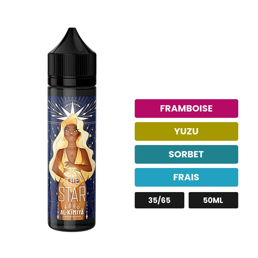 E-liquide The Star d'Al-Kimiya, 50 ml, saveurs framboise, yuzu, sorbet et 1 autre.