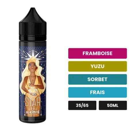 E-liquide The Star d'Al-Kimiya, 50 ml, saveurs framboise, yuzu, sorbet et 1 autre.
