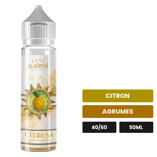 E-liquide Citrusa d'Al-Kimiya, 50 ml, saveurs citron et agrumes, sans nicotine — prêt à booster de nicotine.
