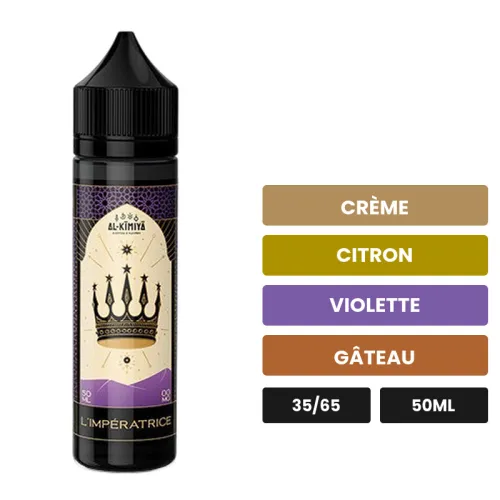E-liquide L'Impératrice d'Al-Kimiya, 50 ml, saveurs crème, citron, violette et 1 autre, sans nicotine — prêt à booster de.