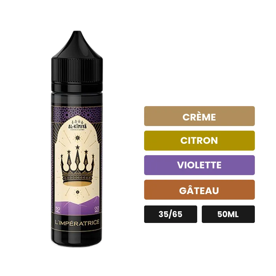 E-liquide L'Impératrice d'Al-Kimiya, 50 ml, saveurs crème, citron, violette et 1 autre, sans nicotine — prêt à booster de.