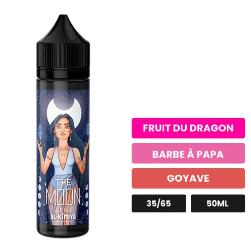 E-liquide The Moon d'Al-Kimiya, 50 ml, saveurs fruit du dragon, barbe à papa et goyave.