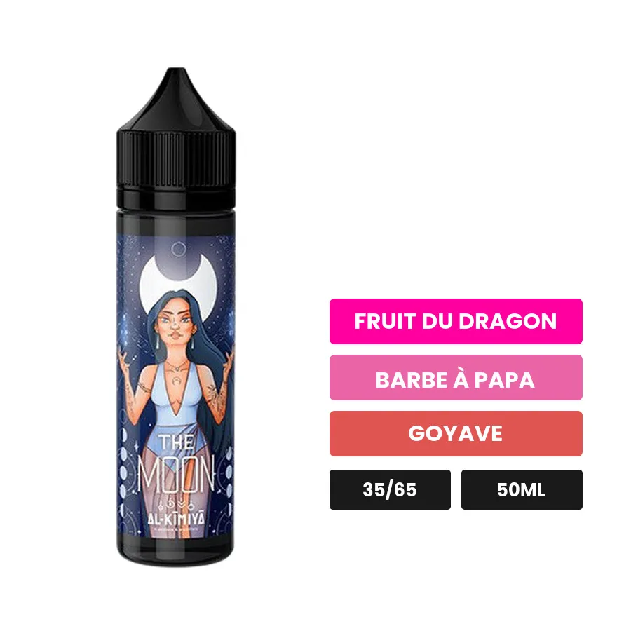 E-liquide The Moon d'Al-Kimiya, 50 ml, saveurs fruit du dragon, barbe à papa et goyave.