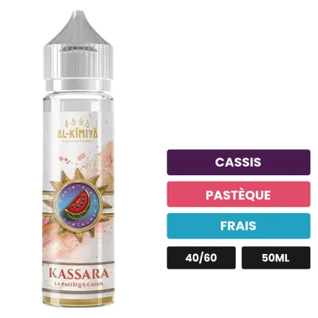 E-liquide Kassara d'Al-Kimiya, 50 ml, saveurs cassis, pastèque et frais, sans nicotine — prêt à booster de nicotine.