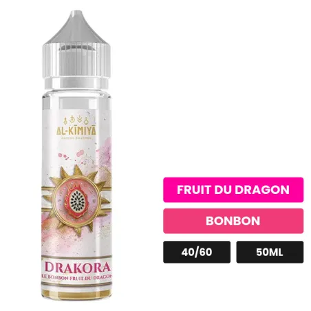 E-liquide Drakora d'Al-Kimiya, 50 ml, saveurs fruit du dragon et bonbon, sans nicotine — prêt à booster de nicotine.