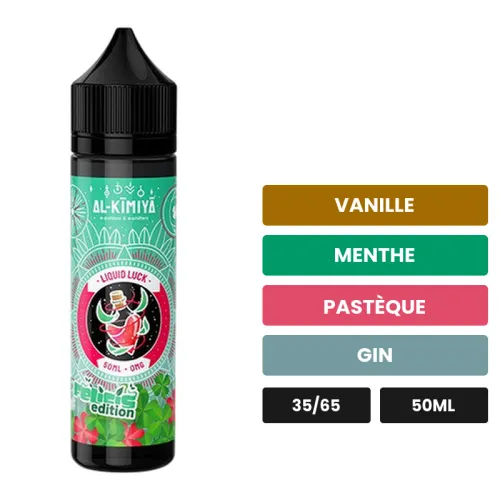 E-liquide Liquid Luck Felicis d'Al-Kimiya, 50 ml, saveurs vanille, menthe, pastèque et 2 autres.