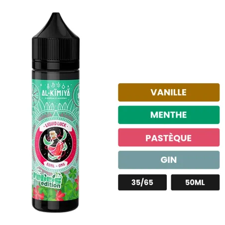 E-liquide Liquid Luck Felicis d'Al-Kimiya, 50 ml, saveurs vanille, menthe, pastèque et 2 autres.
