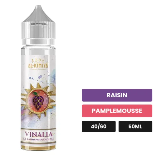 E-liquide Vinalia d'Al-Kimiya, 50 ml, saveurs raisin et pamplemousse, sans nicotine — prêt à booster de nicotine.