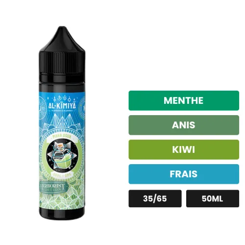 E-liquide Mana Agua Herborist d'Al-Kimiya, 50 ml, saveurs menthe, anis, kiwi et 1 autre.