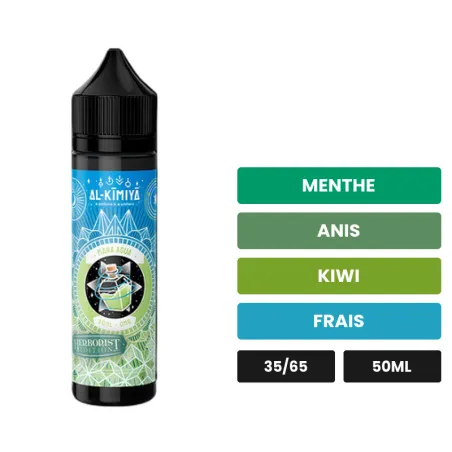 E-liquide Mana Agua Herborist d'Al-Kimiya, 50 ml, saveurs menthe, anis, kiwi et 1 autre.
